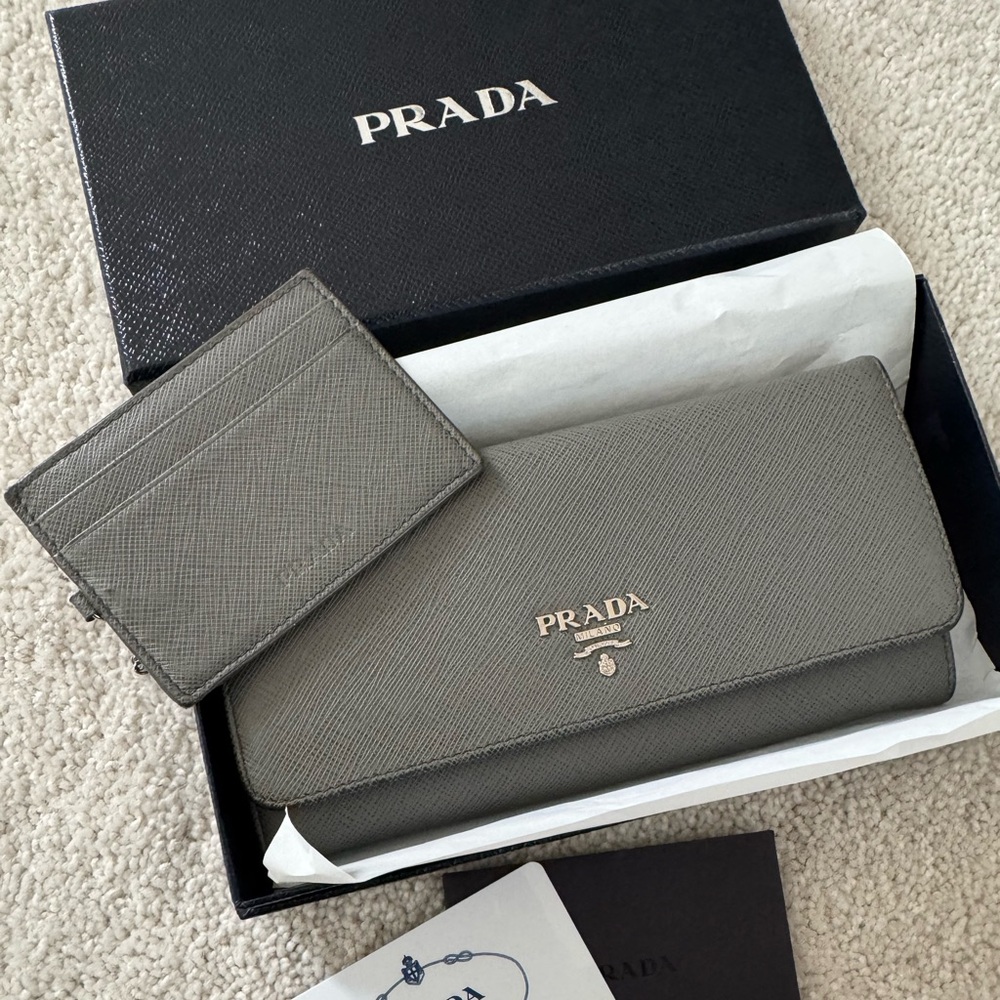 Prada Saffiano Leather Gray Wallet